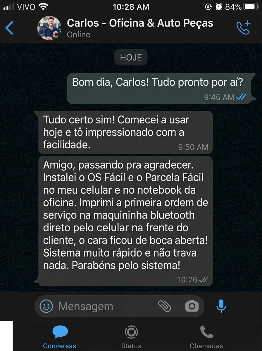 Depoimento de Carlos Eduardo sobre o uso do aplicativo OS Fácil na Oficina e Auto Peças